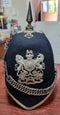 SB24 A good Lanarkshire Engineer Volunteers Victorian Blue Cloth Helmet. White metal fittings with Helmet Plate original to the helmet. Silk lining separated from leather sweat band. Chin chain lacking backing.