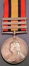 Single: QUEENS SOUTH AFRICA MEDAL 1899 three clasps "CC, Paardeberg, Jo’Burg” correctly impressed. 2706 Pte. G. Coutts. K. O. Scot. B.