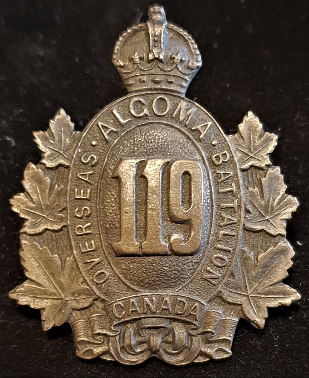 E119 - 119th BATTALION (SAULT STE. MARIE, ONTARIO) CAP BADGE