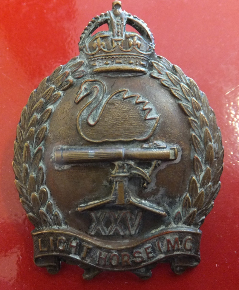 25th Light Horse Machine Gun Regiment Hat Badge oxidised. Marked "K. G. LUKE MELB" 1930-42 period - SOLD