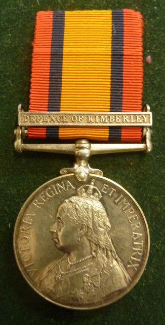 Single : QUEENS SOUTH AFRICA MEDAL 1899 one clasp "Defence of kimberley" impressed 491 BANDSMAN W. F. RICE KIMBERLEY VOL: REGT: - VF SOLD